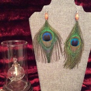 🎈Peacock feather earrings🎈NWOT-NWB